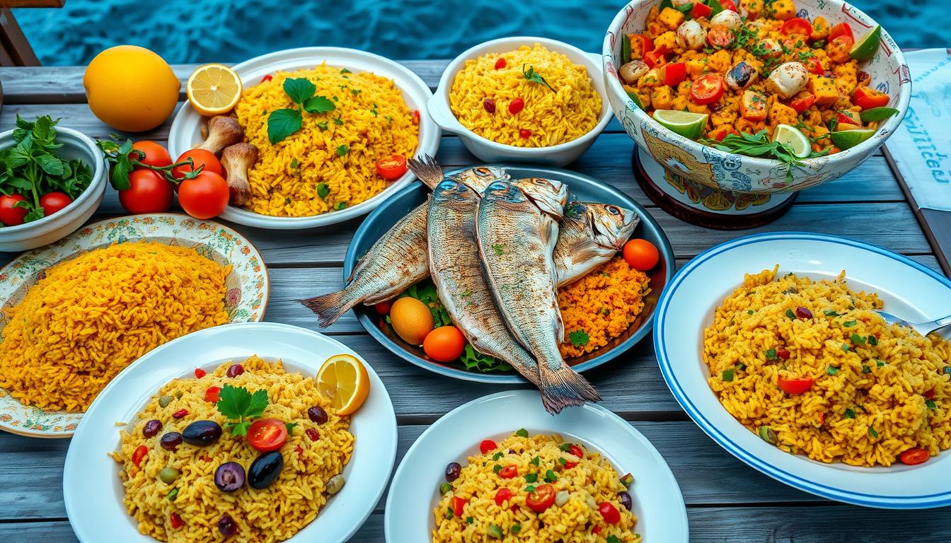 Mediterranean fish and rice dishes