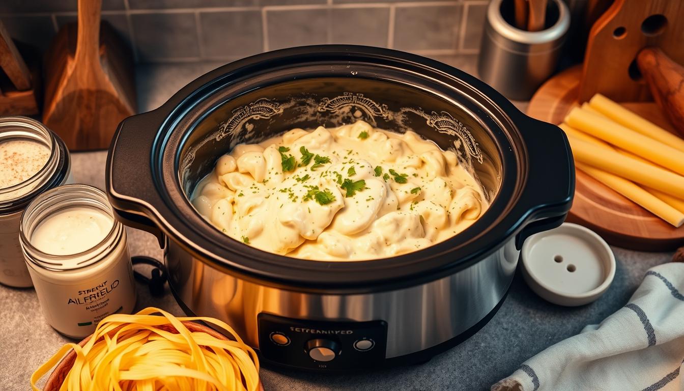 chicken alfredo crockpot with jar sauce