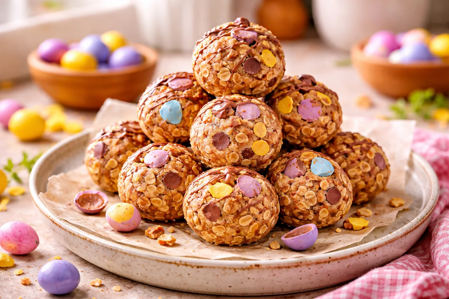 Viral Cadbury Egg Protein Balls on a plate 1