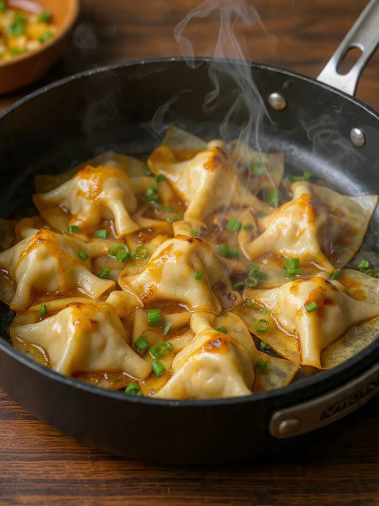 Blanket Dumplings bubbling in a savory broth inside a cast-iron pan with rising steam.