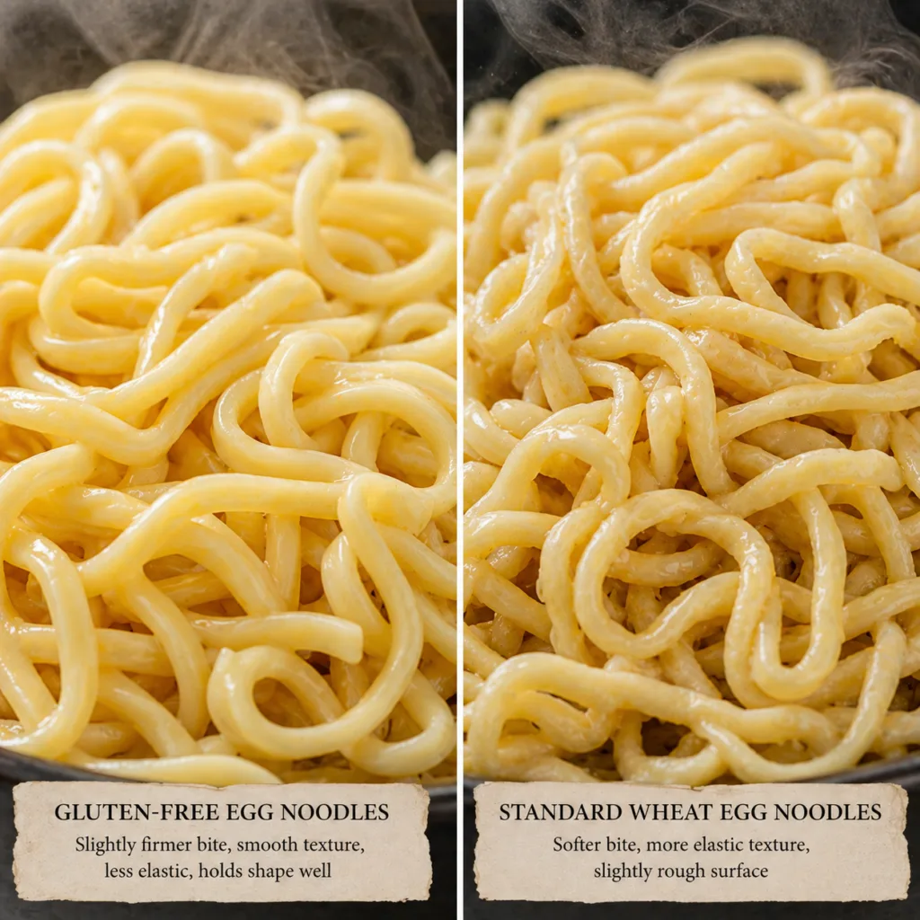 gluten free egg noodles texture vs regular wheat egg noodles cooked comparison