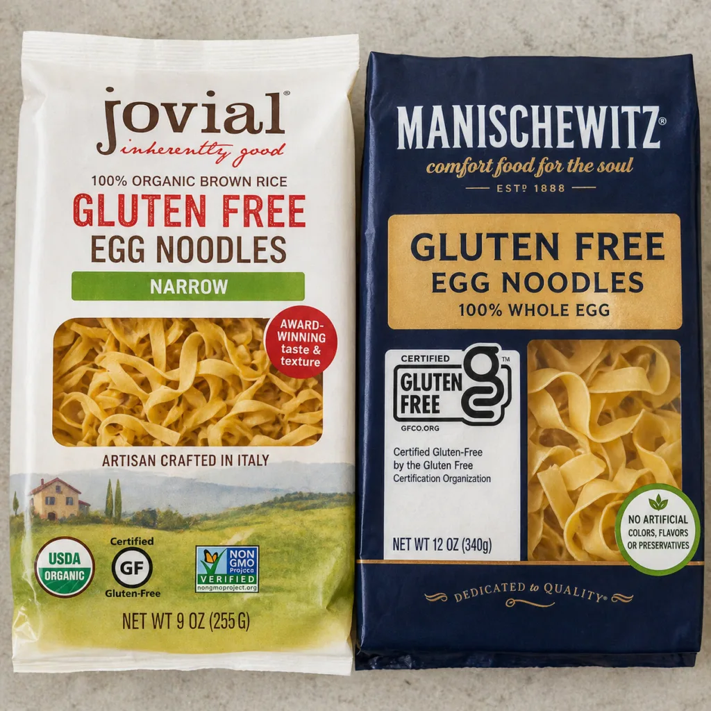 certified gluten free egg noodle brands jovial manischewitz comparison