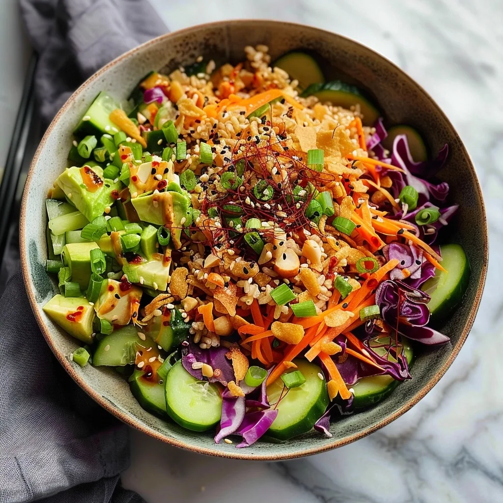 Vegan Miso Ginger Crispy Rice Salad with Crunchy Greens