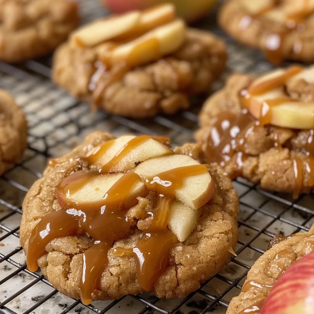 Caramel Apple Cookies with Rich Salted Caramel Drizzle